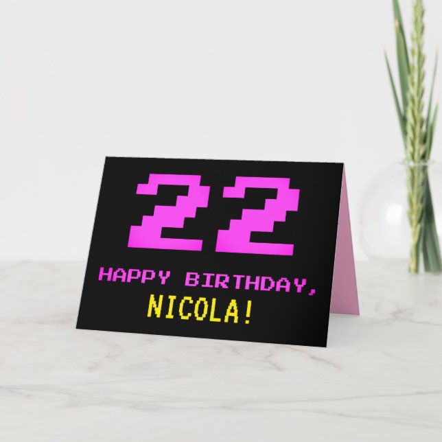 Carte Amusant, Nerdy, Geeky, Rose, 8 bits Style 22e anni (Devant)