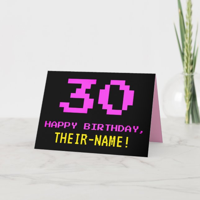 Carte Amusant, Nerdy, Geeky, Rose, 8 bits Style 30e anni (Devant)