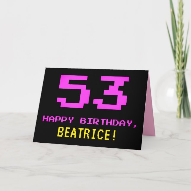 Carte Amusant, Nerdy, Geeky, Rose, 8 bits Style 53e anni (Devant)