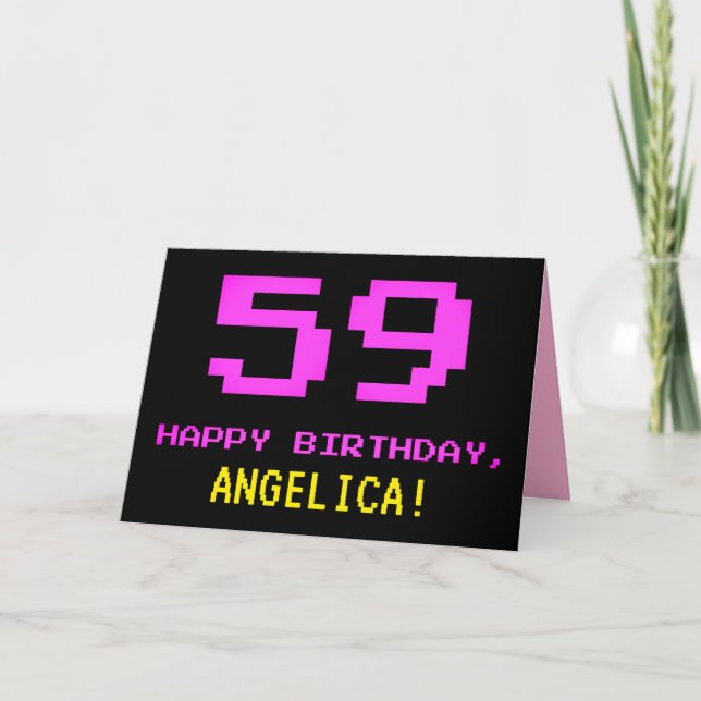 Carte Amusant, Nerdy, Geeky, Rose, 8 bits Style 59e anni (Devant)