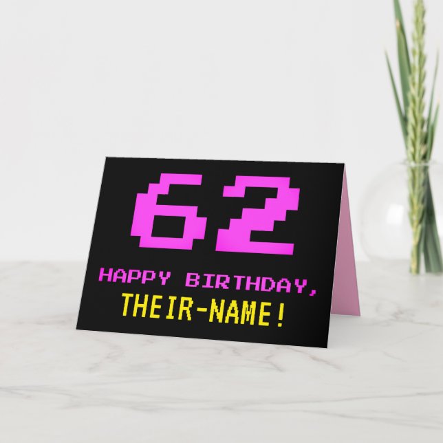 Carte Amusant, Nerdy, Geeky, Rose, 8 bits Style 62e anni (Devant)