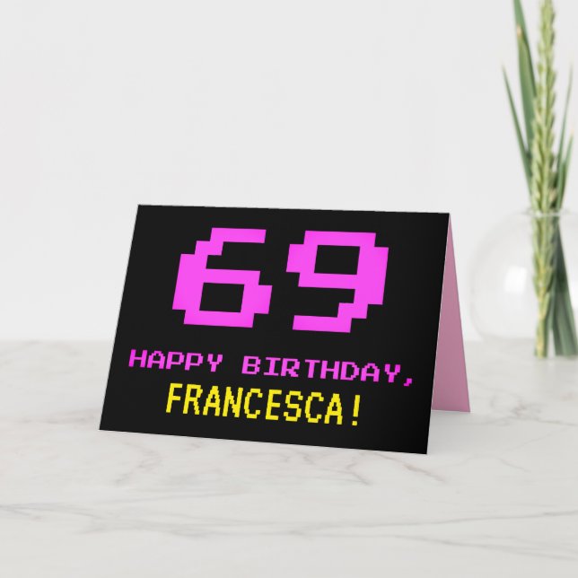 Carte Amusant, Nerdy, Geeky, Rose, 8 bits Style 69e anni (Devant)