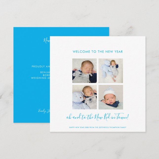 Carte Amusant Nouveau bébé Bonne année 4 Photo Collage B (Devant / Derrière)