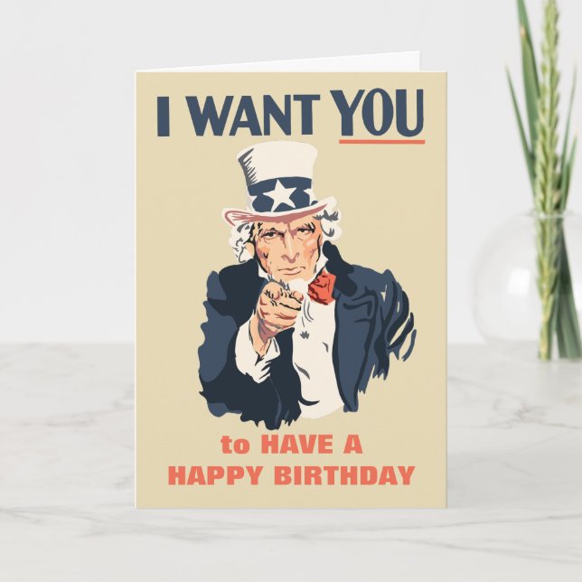 Carte Amusant Oncle Sam Patriotic Anniversaire (Devant)