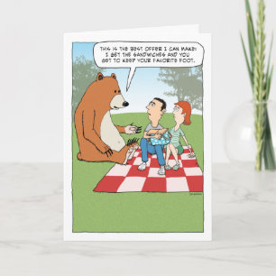 Carte Amusant Ours Crashant un pique-nique Anniversaire