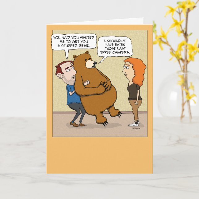 Carte Amusant ours farci Surprise Anniversaire (Fleur jaune)