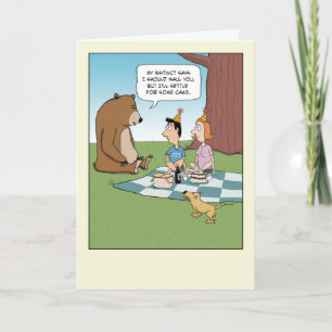 Carte Amusant Ours veut gâteau d'anniversaire