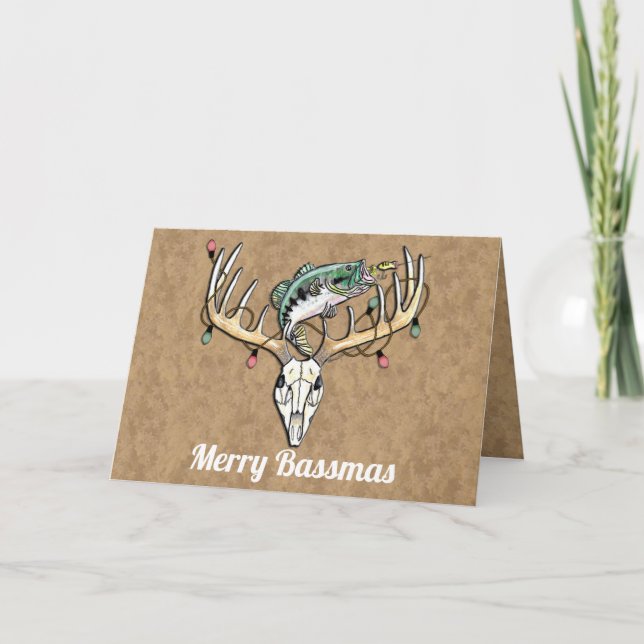 Carte Amusant Pêche et Chasse Salutation de Noël (Devant)