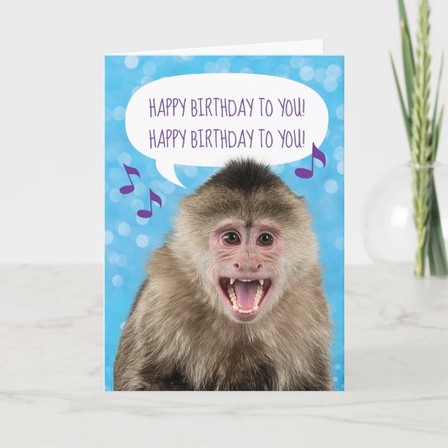 Carte Amusant Singe Chanté Personnalisé Anniversaire (Devant)