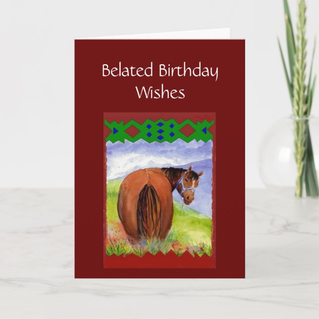 Carte Amusant Souhaits Anniversaire, Chevaux Derrière, (Devant)