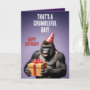 Carte Amusant violet et gorille blanche Anniversaire