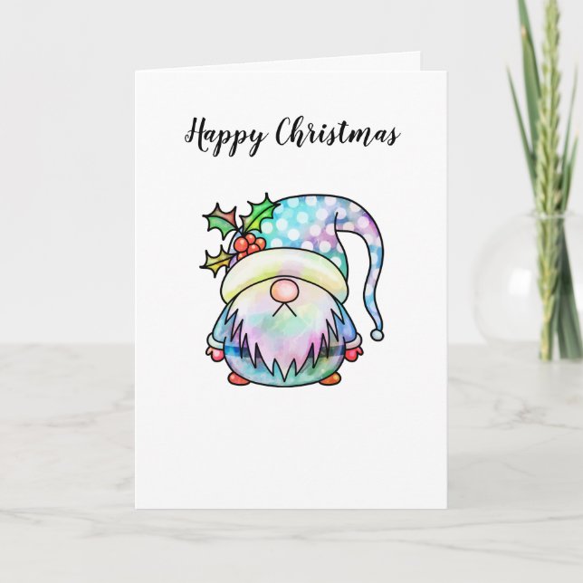 Carte Amusante aquarelle saisonnière Jardin de Noël Gnom (Devant)