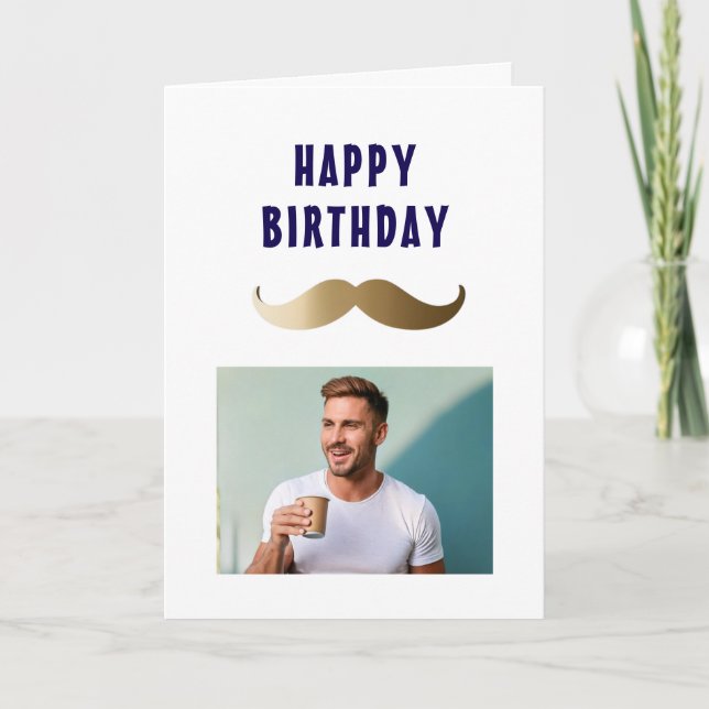 Carte Amusante simple moustache joyeuse photo d'annivers (Devant)