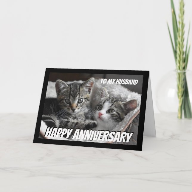 Carte Amusants Coeur au coeur Mari Anniversaire Chat Ani (Devant)