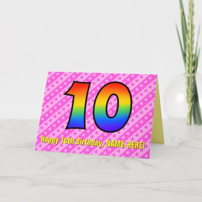 Carte Amusants Pink Stripes, Coeurs, Arc-en-ciel # 10e a (Devant)