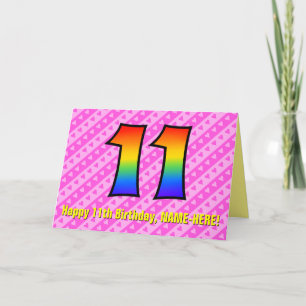 Carte Amusants Pink Stripes, Coeurs, Arc-en-ciel # 11e a