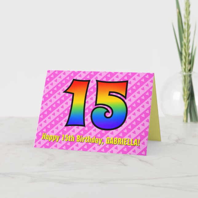 Carte Amusants Pink Stripes, Coeurs, Arc-en-ciel # 15e a (Devant)