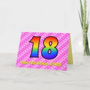 Carte Amusants Pink Stripes, Coeurs, Arc-en-ciel # 18e a