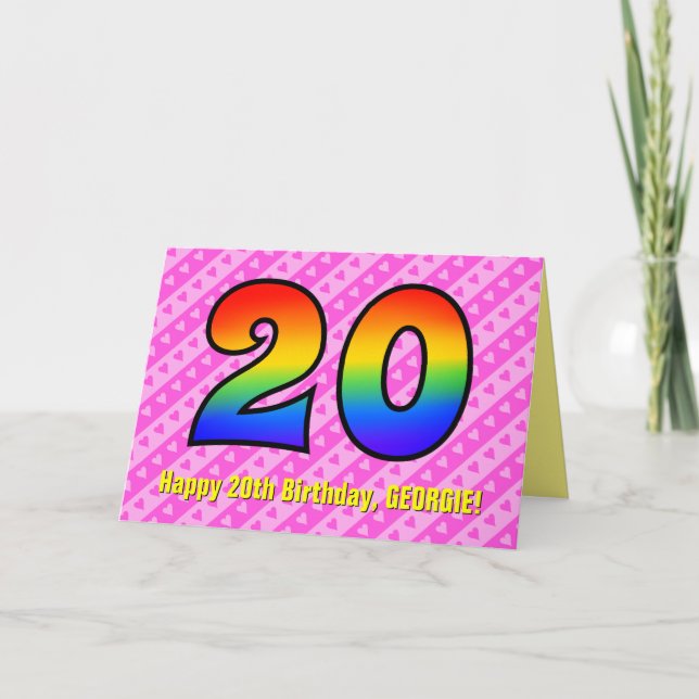 Carte Amusants Pink Stripes, Coeurs, Arc-en-ciel # 20e a (Devant)