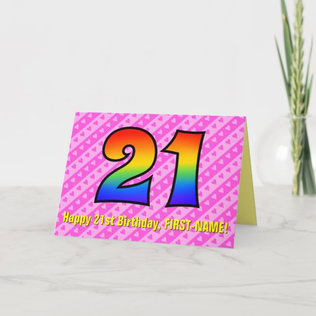 Carte Amusants Pink Stripes, Coeurs, Arc-en-ciel # 21e a (Devant)