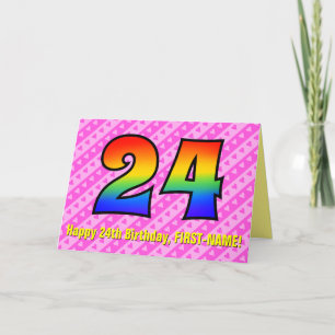 Carte Amusants Pink Stripes, Coeurs, Arc-en-ciel # 24e a