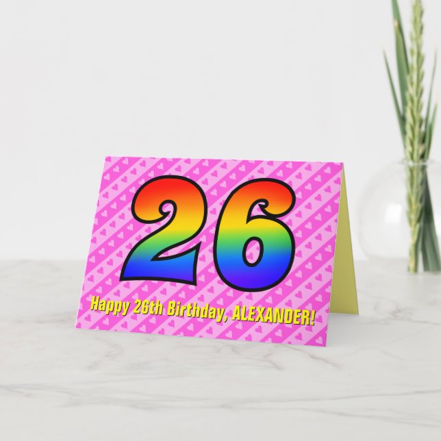 Carte Amusants Pink Stripes, Coeurs, Arc-en-ciel # 26e a (Devant)