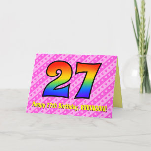 Carte Amusants Pink Stripes, Coeurs, Arc-en-ciel # 27e a