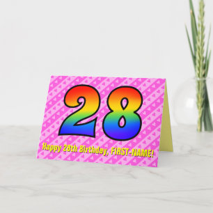 Carte Amusants Pink Stripes, Coeurs, Arc-en-ciel # 28e a