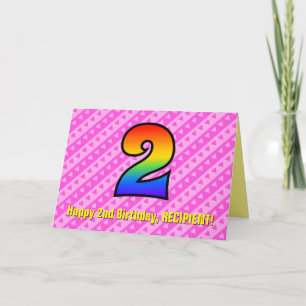 Carte Amusants Pink Stripes, Coeurs, Arc-en-ciel # 2e an