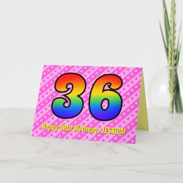 Carte Amusants Pink Stripes, Coeurs, Arc-en-ciel # 36e a (Devant)