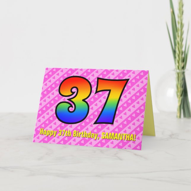 Carte Amusants Pink Stripes, Coeurs, Arc-en-ciel # 37e a (Devant)