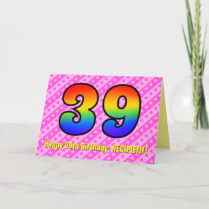 Carte Amusants Pink Stripes, Coeurs, Arc-en-ciel # 39e a
