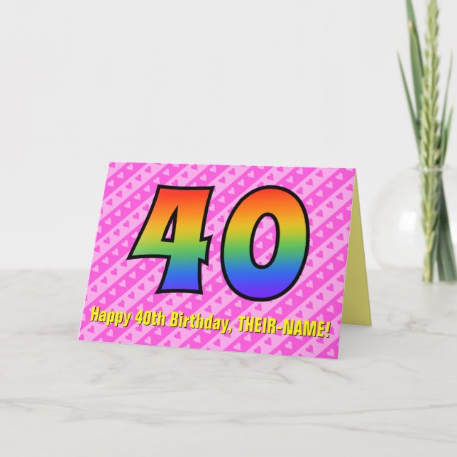 Carte Amusants Pink Stripes, Coeurs, Arc-en-ciel # 40e a (Devant)