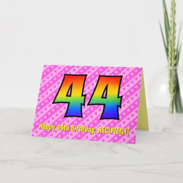 Carte Amusants Pink Stripes, Coeurs, Arc-en-ciel # 44e a (Devant)