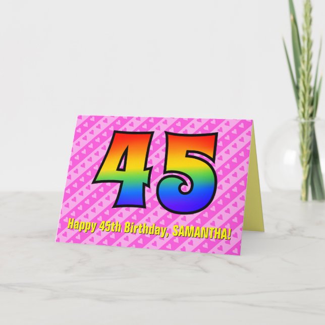 Carte Amusants Pink Stripes, Coeurs, Arc-en-ciel # 45e a (Devant)