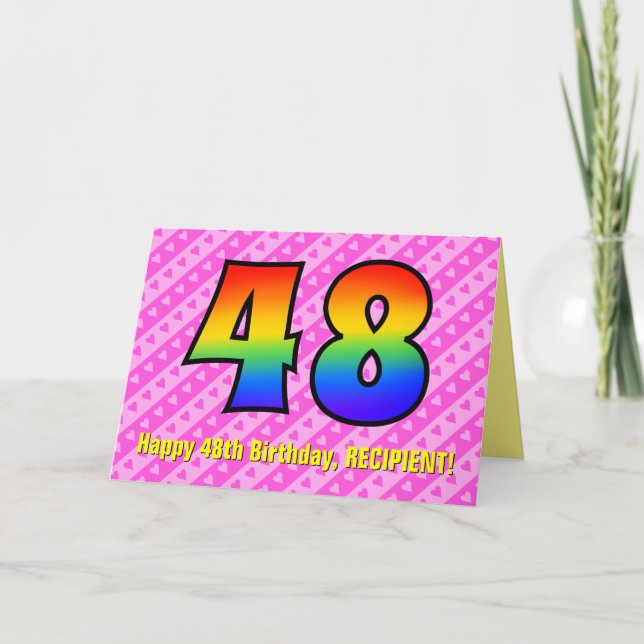 Carte Amusants Pink Stripes, Coeurs, Arc-en-ciel # 48e a (Devant)