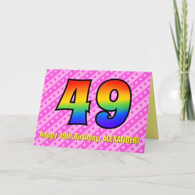 Carte Amusants Pink Stripes, Coeurs, Arc-en-ciel # 49e a (Devant)