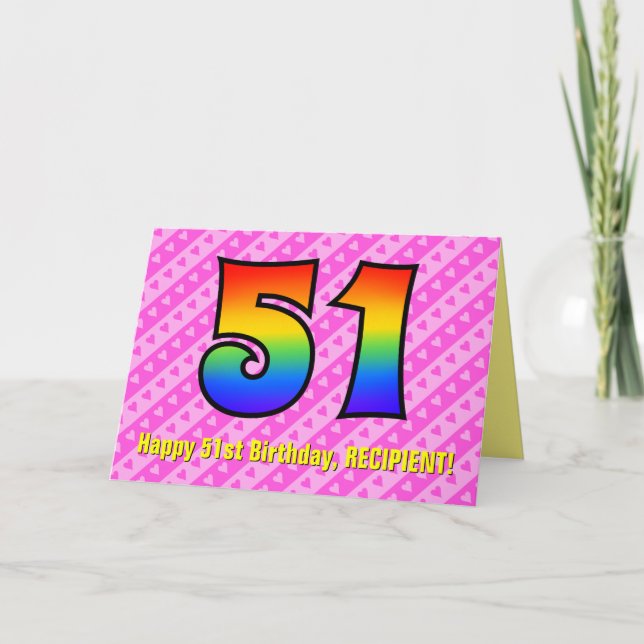 Carte Amusants Pink Stripes, Coeurs, Arc-en-ciel # 51e a (Devant)