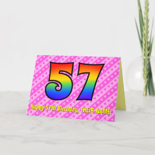 Carte Amusants Pink Stripes, Coeurs, Arc-en-ciel # 57e a