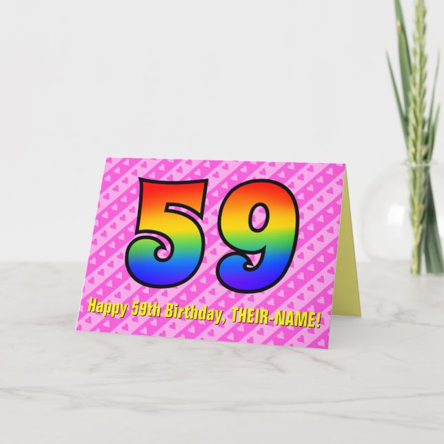Carte Amusants Pink Stripes, Coeurs, Arc-en-ciel # 59e a (Devant)
