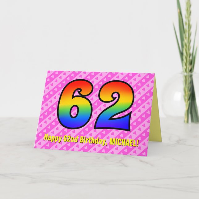 Carte Amusants Pink Stripes, Coeurs, Arc-en-ciel # 62e a (Devant)