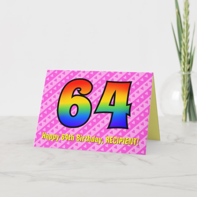 Carte Amusants Pink Stripes, Coeurs, Arc-en-ciel # 64e a (Devant)