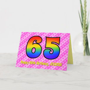 Carte Amusants Pink Stripes, Coeurs, Arc-en-ciel # 65e a
