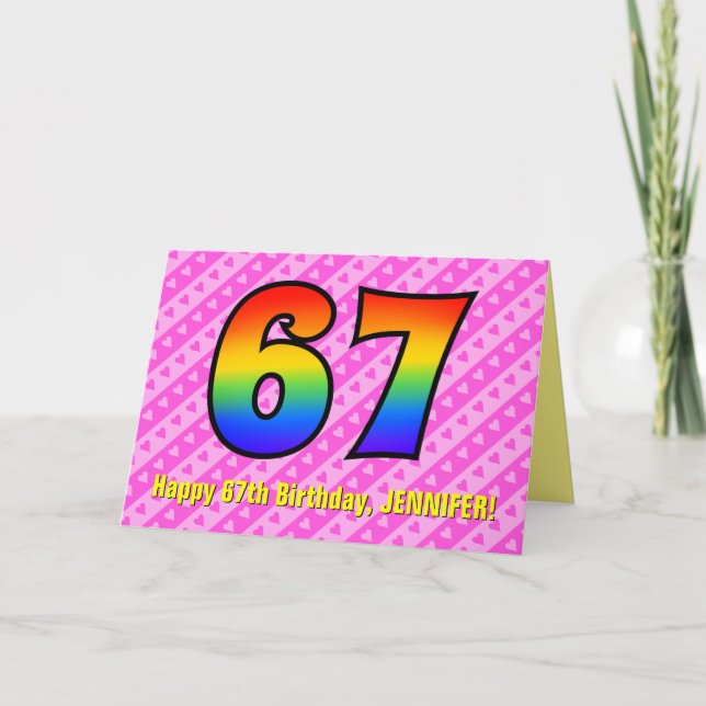 Carte Amusants Pink Stripes, Coeurs, Arc-en-ciel # 67e a (Devant)