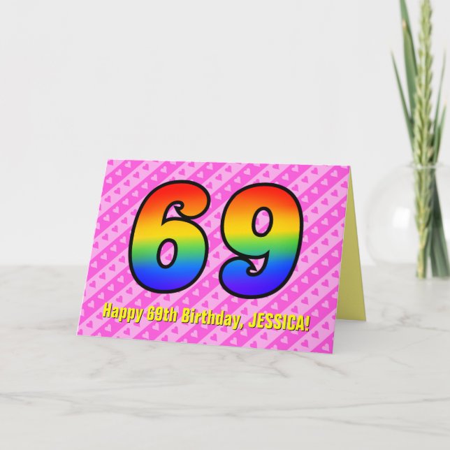 Carte Amusants Pink Stripes, Coeurs, Arc-en-ciel # 69e a (Devant)