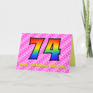 Carte Amusants Pink Stripes, Coeurs, Arc-en-ciel # 74e a