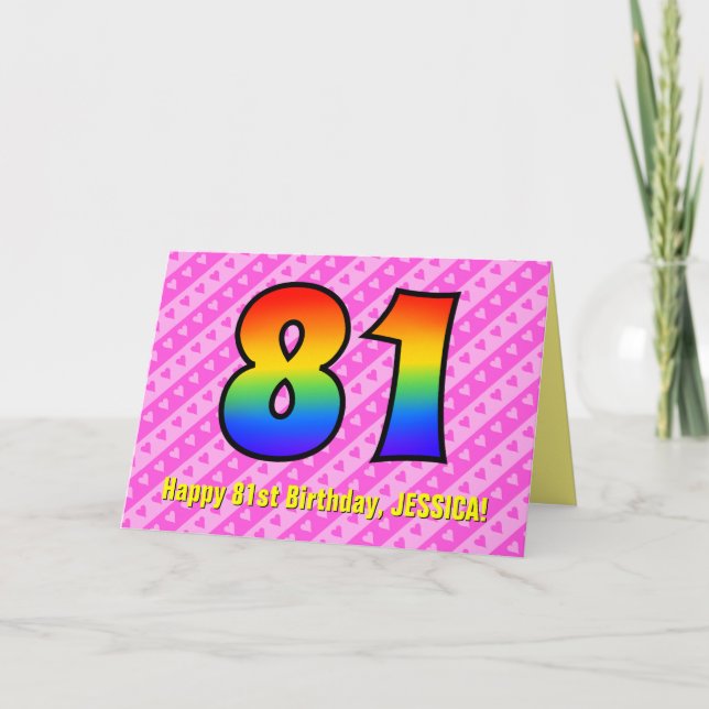 Carte Amusants Pink Stripes, Coeurs, Arc-en-ciel # 81e a (Devant)