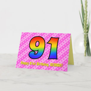 Carte Amusants Pink Stripes, Coeurs, Arc-en-ciel # 91e a