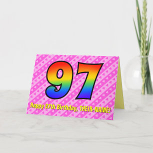 Carte Amusants Pink Stripes, Coeurs, Arc-en-ciel # 97e a