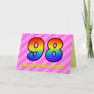 Carte Amusants Pink Stripes, Coeurs, Arc-en-ciel # 98e a